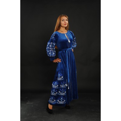 Embroidered dress "Velvet Blue"